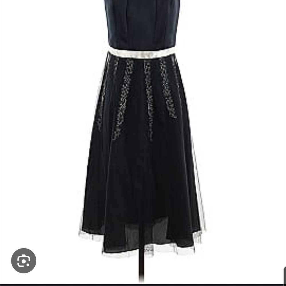 London Times Black Strapless Dress with White Detailing